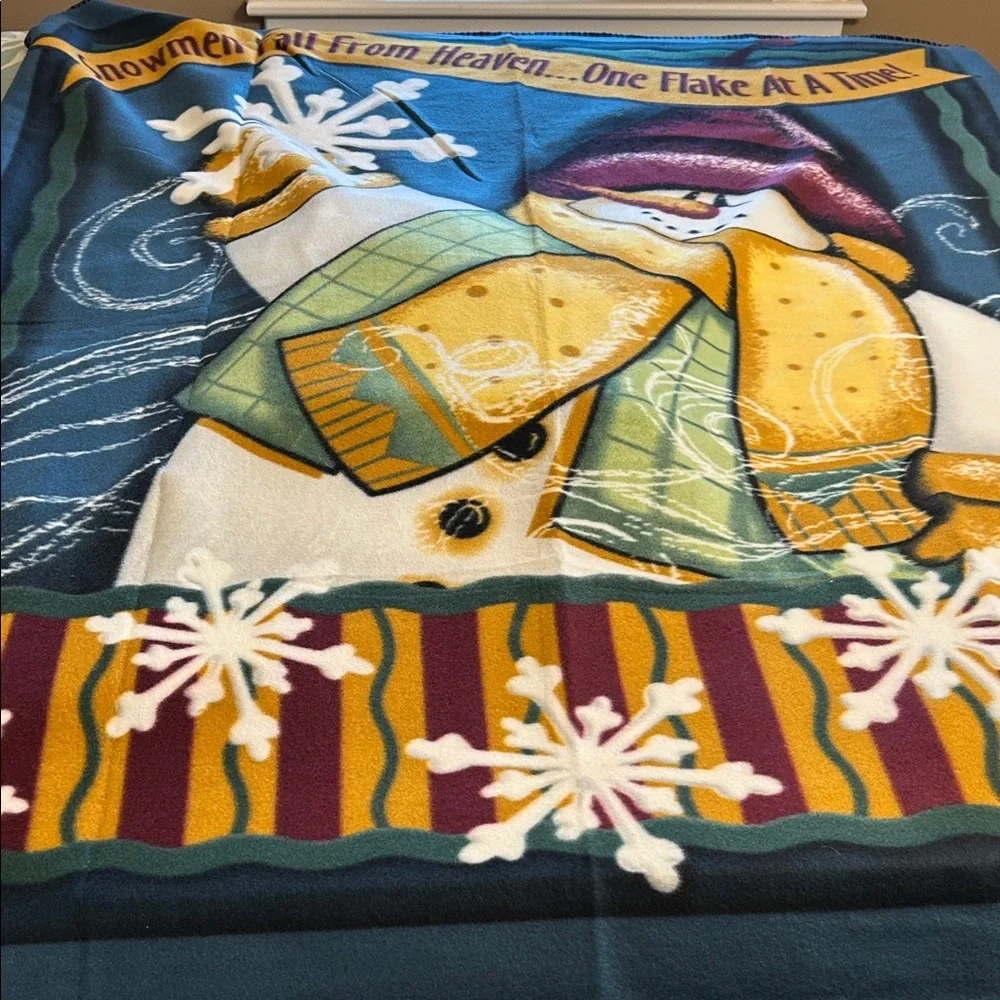 Gold Coast Snowman Fleece Throw Blanket Christmas lap warmth cozy Sz 52” x 62”